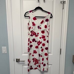 Milly White and Pink Floral Midi Dress